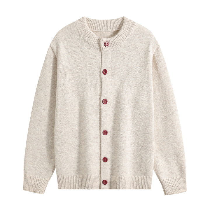 Damen Oversize-Strickjacke mit Rundhalsausschnitt, Rippsaum & Kontrastknöpfen Drune