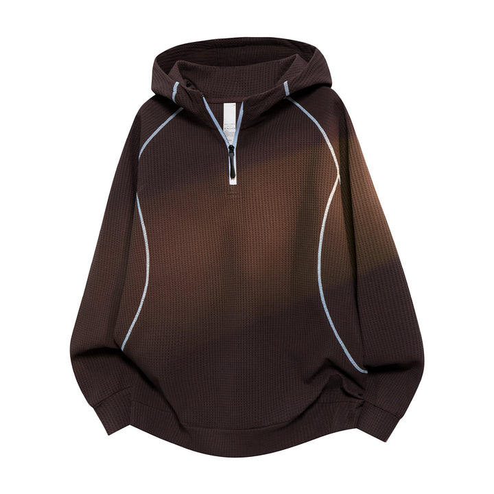 Unisex Oversize Waffelstruktur-Halbzip-Hoodie mit Raglanärmeln und Kontrastpaspeln Drune