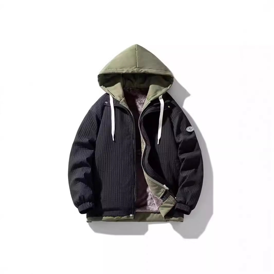 Herren Zweilagige Kapuzenjacke mit Fleece-Innenfutter und Allover-Sketch-Print Drune