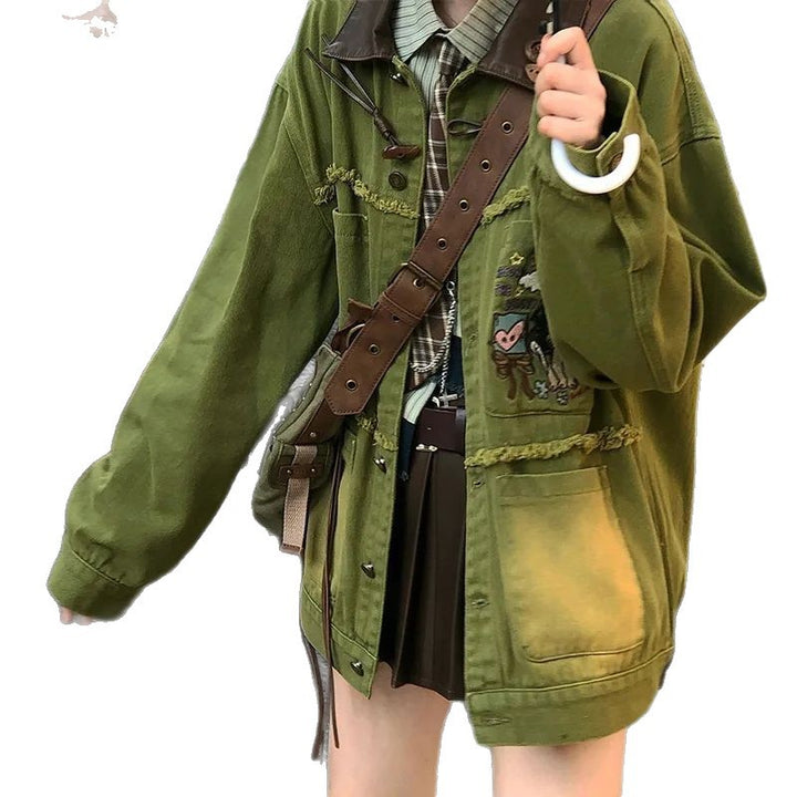 Damen lässige Denimjacke mit einzigartigen Stickmustern Drune