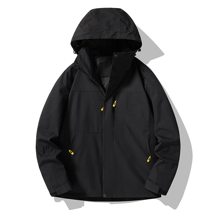 Herren Minimalistische technische Kapuzen-Softshelljacke mit mattem Finish und verdeckten Reißverschlüssen Drune