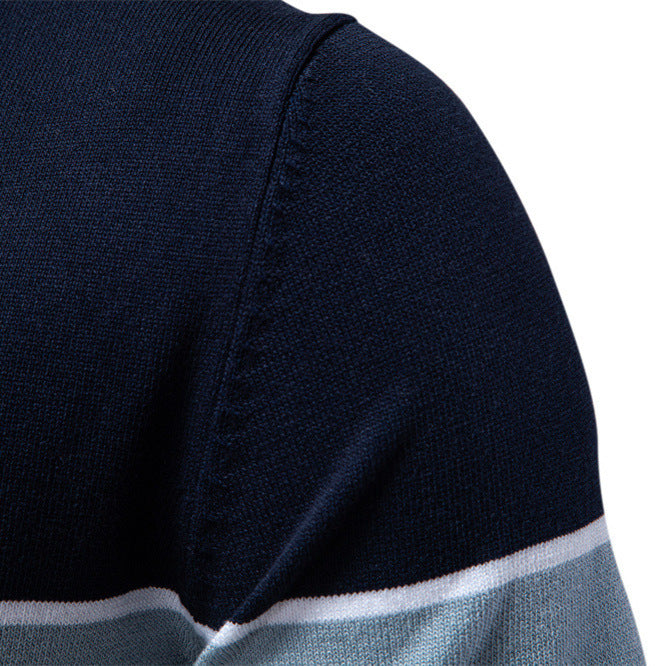 Herren nan modernes Kurzarm-Poloshirt aus Feinstrick mit offenem Reverskragen und horizontaler Kontrastpasse Drune