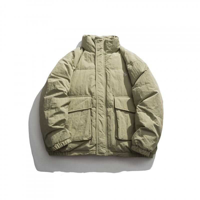 Unisex Oversize wattierte Steppjacke mit hohem Stehkragen, großen Pattentaschen und Crinkle-Effekt Drune