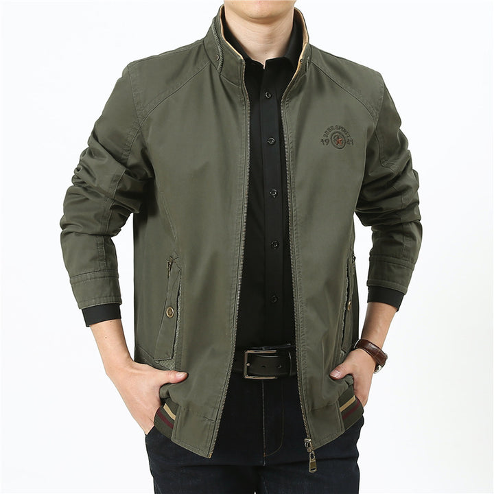 Herren leichte Canvas-Übergangsjacke mit Stehkragen, Reißverschluss und geripptem Saum Drune