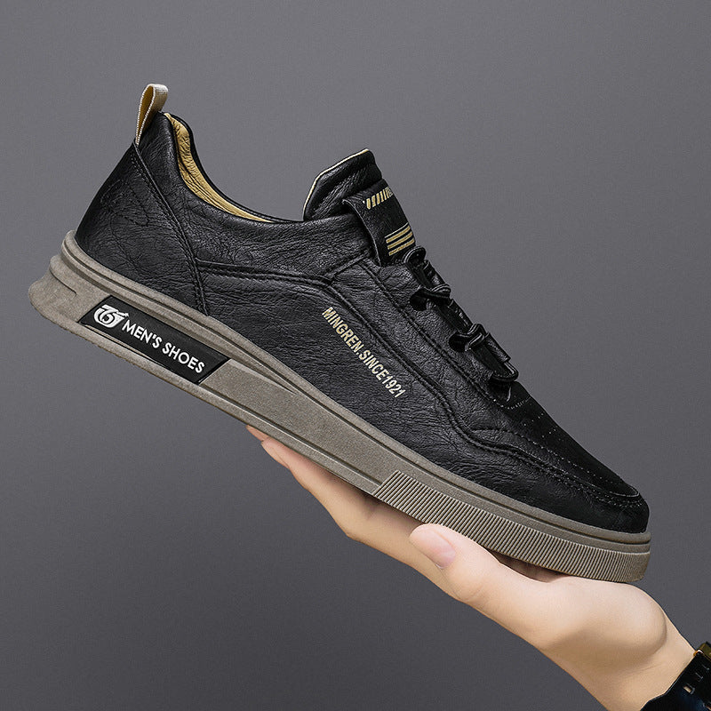 Herren elegante Low-Top Lederoptik City-Sneaker mit verstärkter Zehenkappe und gepolstertem Fersenkragen Drune