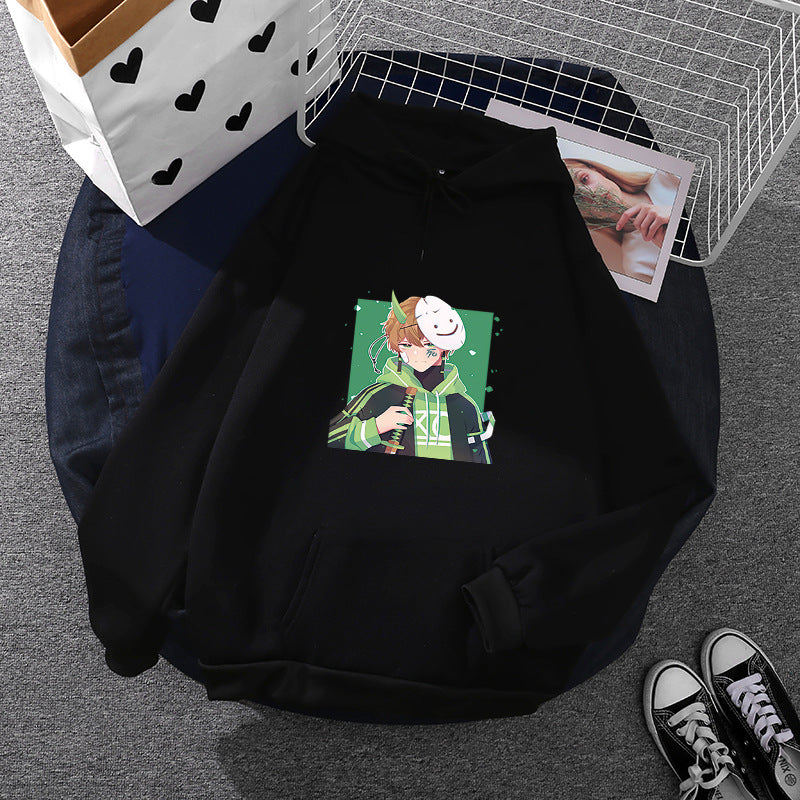 Damen nan Kapuzenpullover mit geprintetem Manga-Motiv und weichem Fleece-Innenfutter Drune