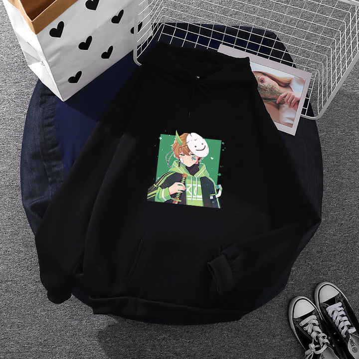 Damen nan Kapuzenpullover mit geprintetem Manga-Motiv und weichem Fleece-Innenfutter Drune