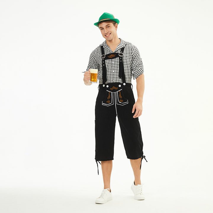 Herren nan knielange Trachten-Latzhose mit verstellbaren Trägern und dekorativer Stickerei Drune