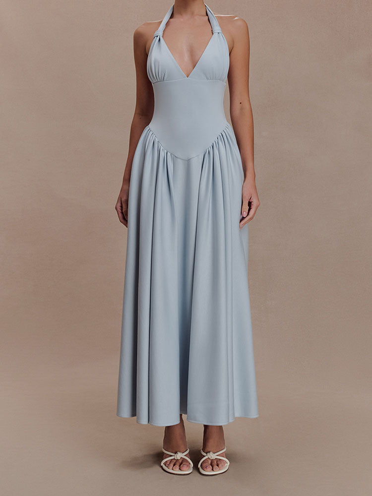 Damen Halter-Ausschnitt Maxikleid mit figurbetonter Silhouette Drune