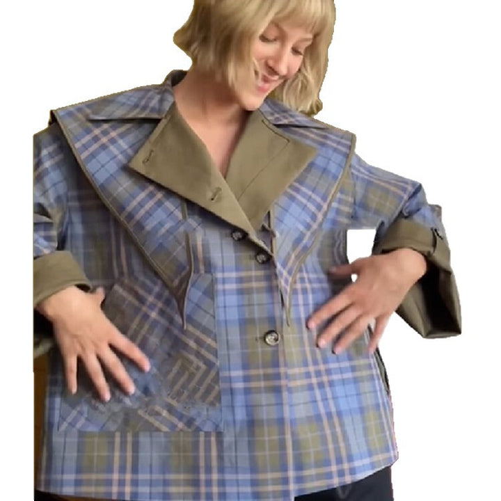 Damen modische Übergangsjacke mit Multi-Check-Muster und Stickdetails Drune