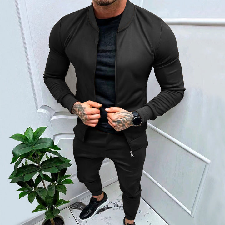 Herren nan sportlicher Freizeit-Trainingsanzug mit taillierter Bomberjacke und konisch zulaufender Jogginghose aus elastischer Baumwollmischung Drune