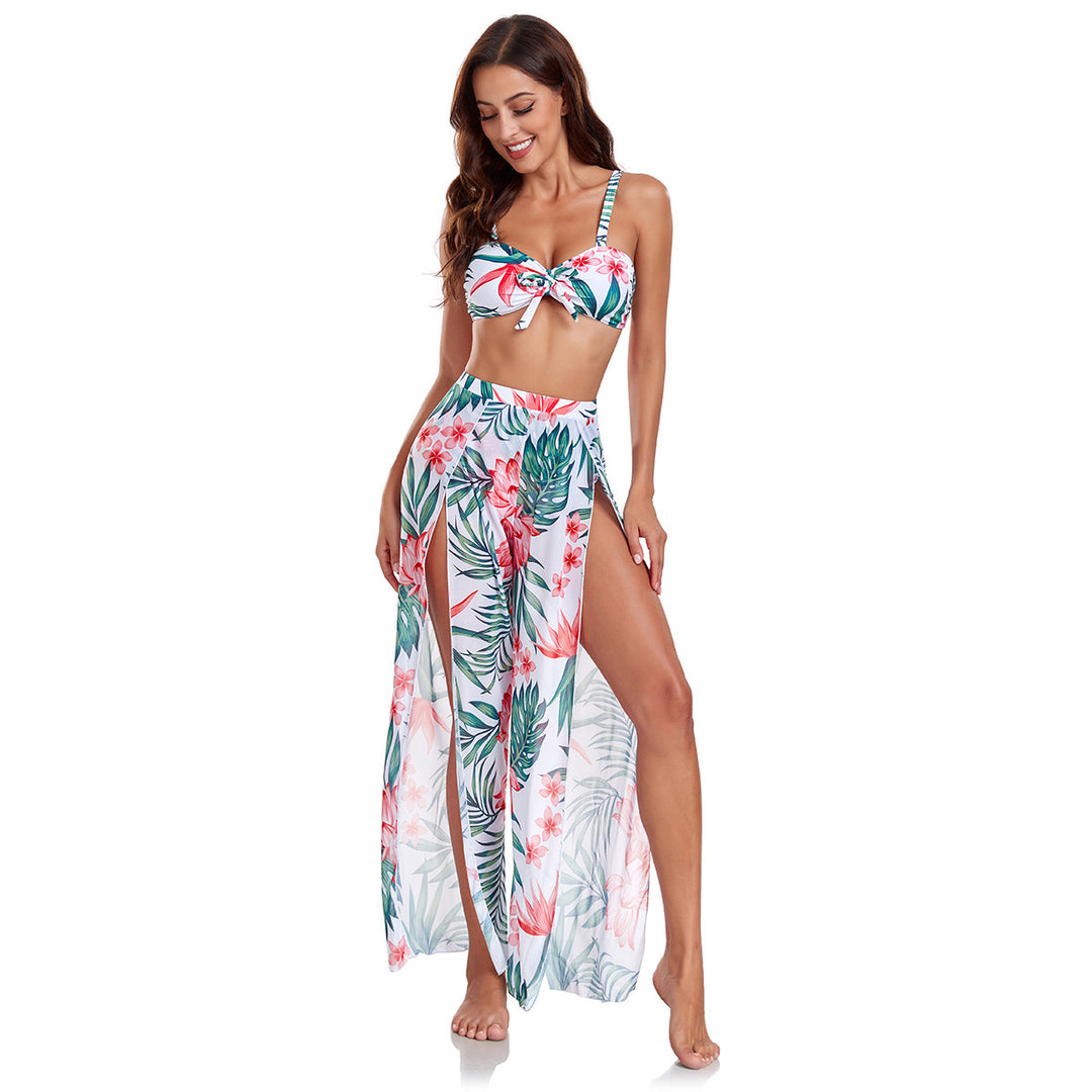 Damen Bikini-Set mit floralem Zufallsmuster und passendem Wickelrock Drune