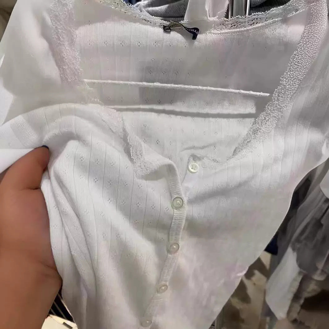 Damen feines Langarmshirt mit zarter Spitzenverzierung Drune