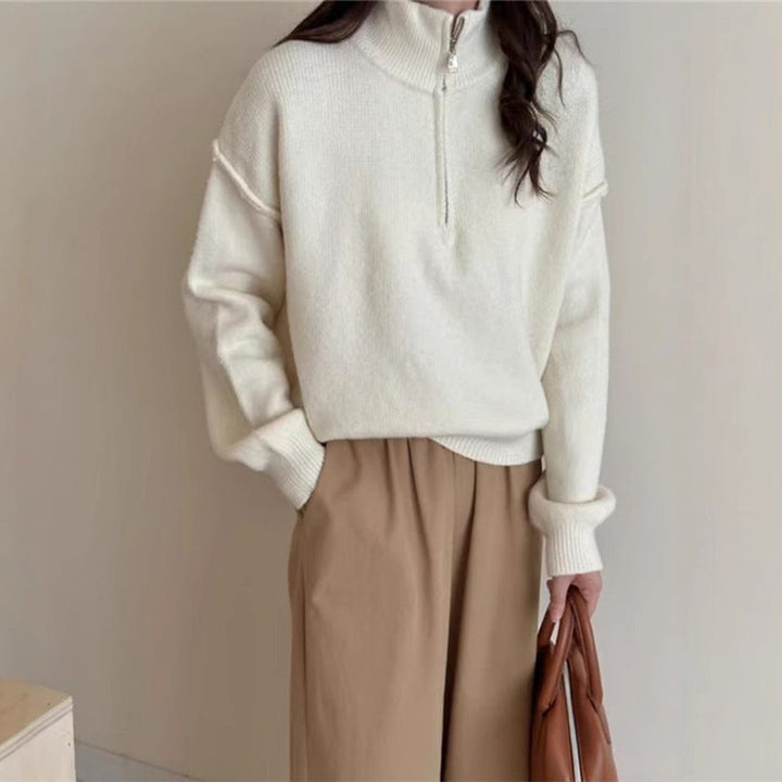 Damen lässiger Pullover mit kurzem Reißverschluss und entspannter Passform Drune