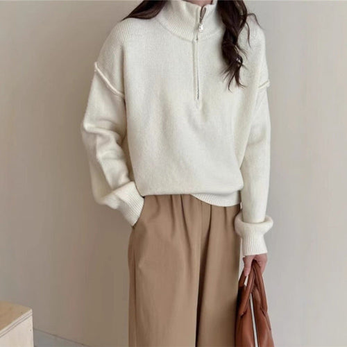Damen lässiger Pullover mit kurzem Reißverschluss und entspannter Passform Drune