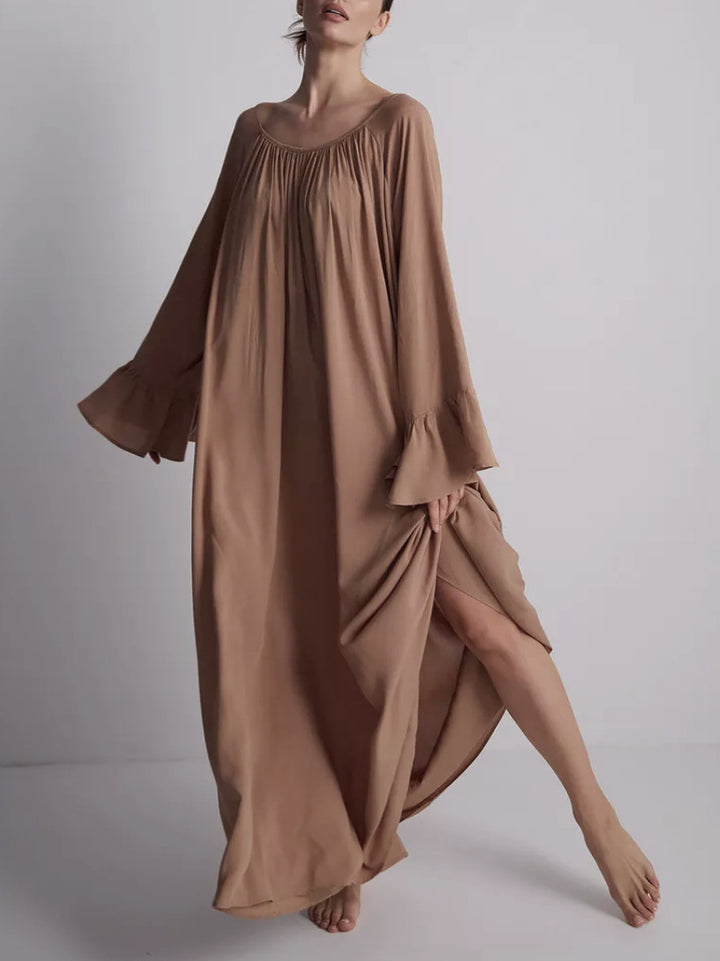 Damen Elegantes Maxi-Nachtkleid mit weiten Rüschensäumen und fließendem Schnitt Drune