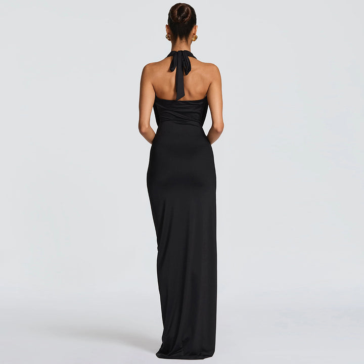 Damen Elegantes Maxikleid mit tiefem Halsochnitt und seitlichem slit Drune