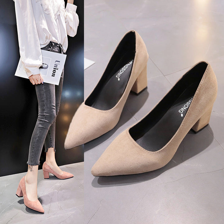Damen Samtige Spitz-Pumps mit mittelhohem geometrischem Blockabsatz Drune