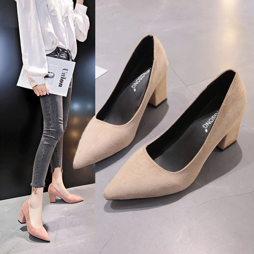 Damen Samtige Spitz-Pumps mit mittelhohem geometrischem Blockabsatz Drune