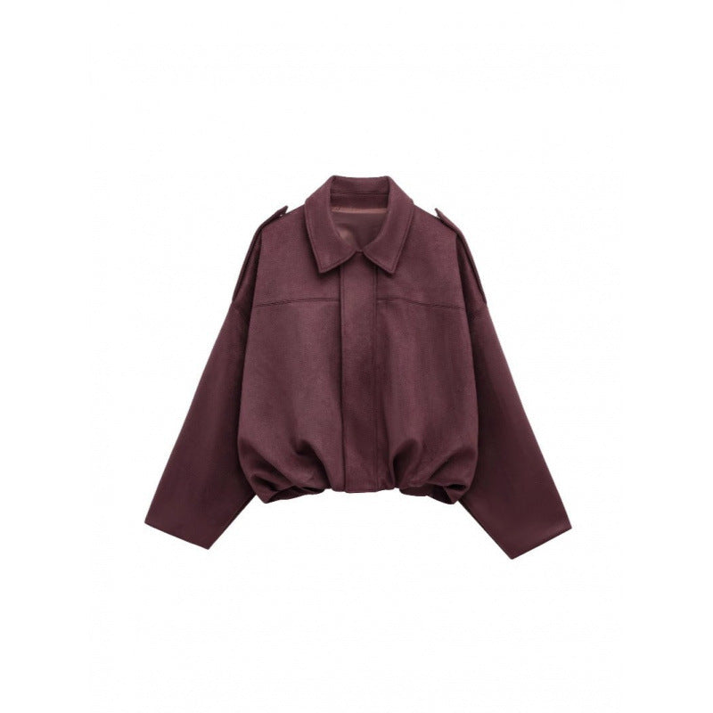 Damen modische Oversize-Jacke mit verstecktem Bund und Schulterdetails Drune