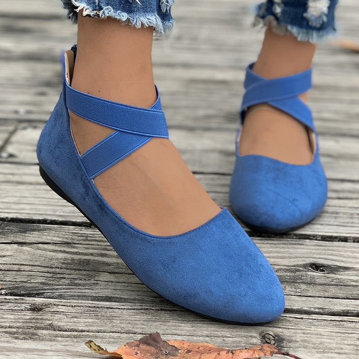 Damen elegante Ballerinas mit gekreuztem Riemen und weichem Obermaterial Drune