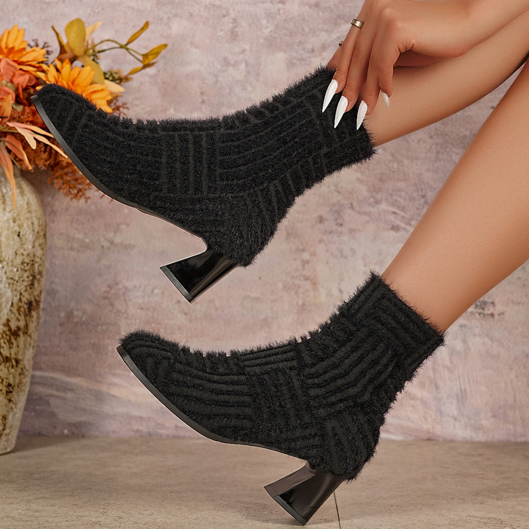 Damen Elegante Mid-Chunky-Stiefeletten mit strukturiertem Obermaterial Drune