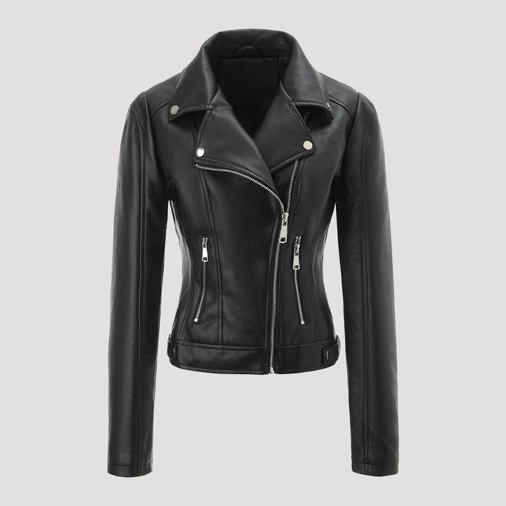 Damen Stylish Cropped Lederjacke Drune
