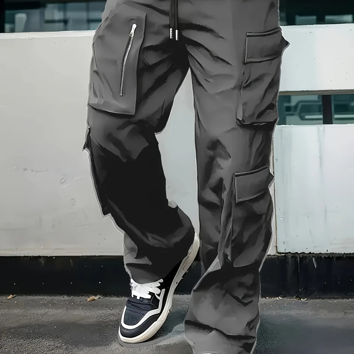 Herren Multifunktionale Cargohose mit großen Klapp‑ und Reißverschlusstaschen sowie Kordelzug Drune