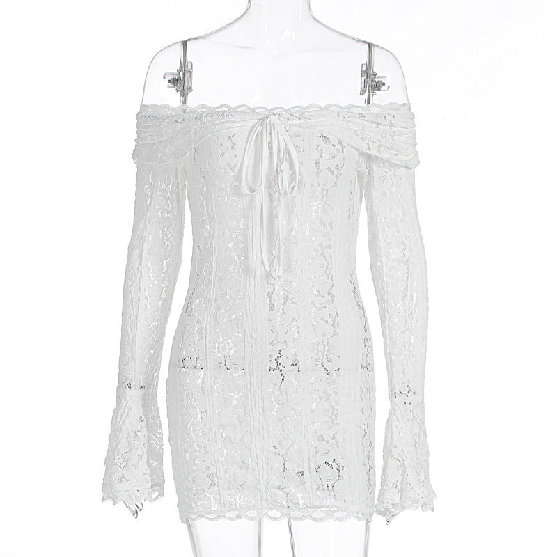Damen Spitzenoberteil mit Off-Shoulder Design und langen Ärmeln Drune