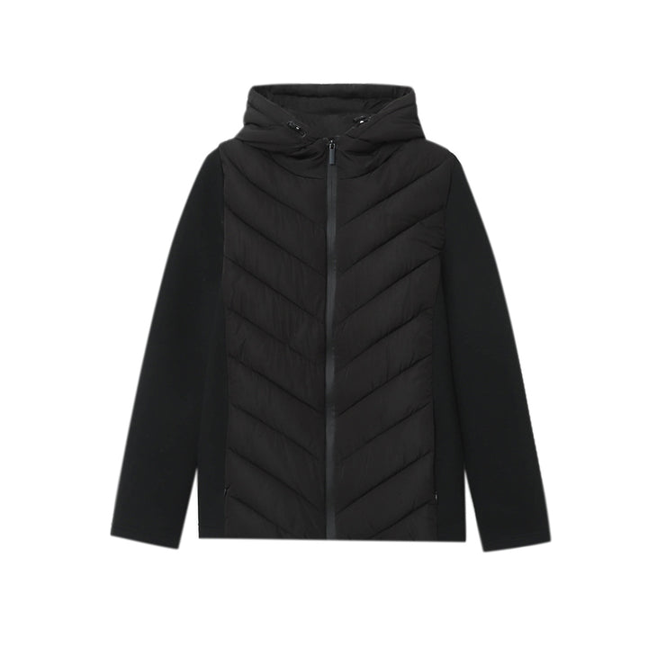 Damen nan gesteppte Hybridjacke mit Kapuze, chevron-Steppung und elastischen Softshellärmeln Drune