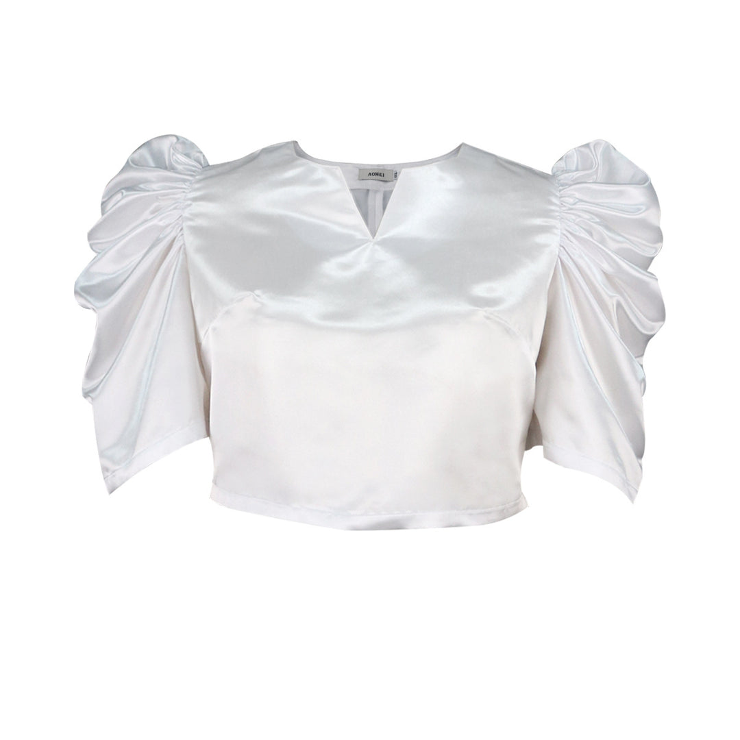 Damen Satin Bluse mit voluminösen Puffärmeln Drune
