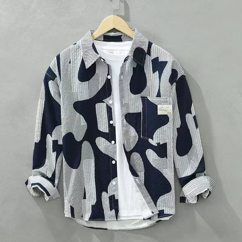 Herren Oversize-Hemd mit abstraktem Camouflage-Print und Brusttasche Drune