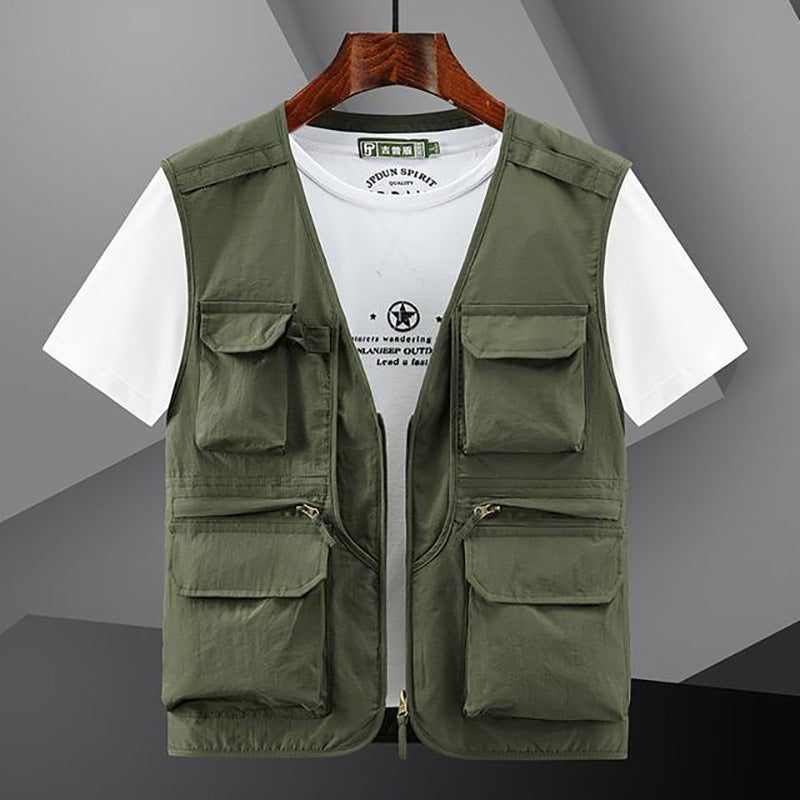 Herren Utility Outdoor-Weste mit Mehrfachtaschen und Frontreißverschluss Drune