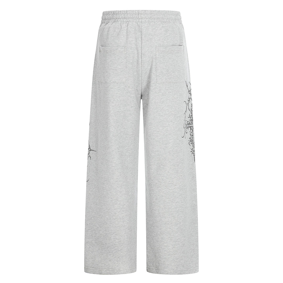 Damen Weite Sweatpants mit Tunnelzug, Ziernieten und grafischem Print Drune