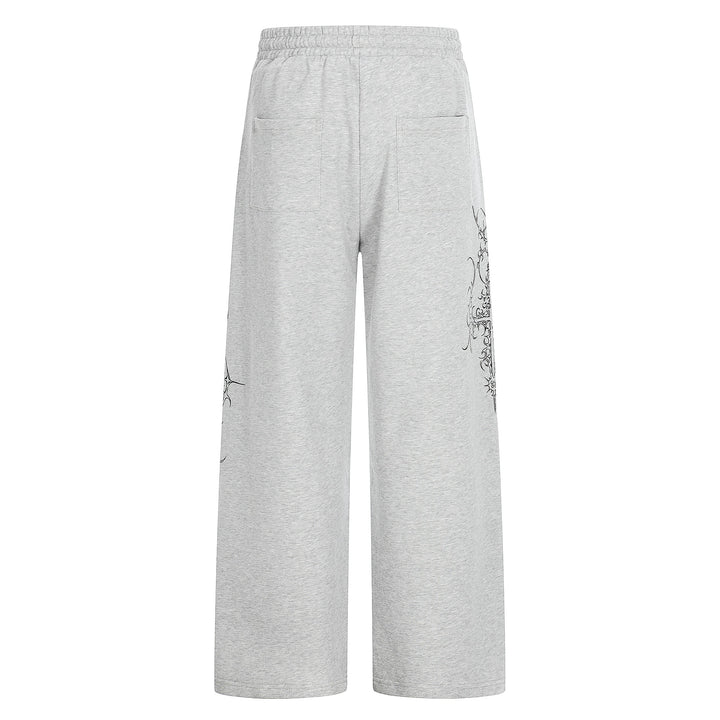 Damen Weite Sweatpants mit Tunnelzug, Ziernieten und grafischem Print Drune