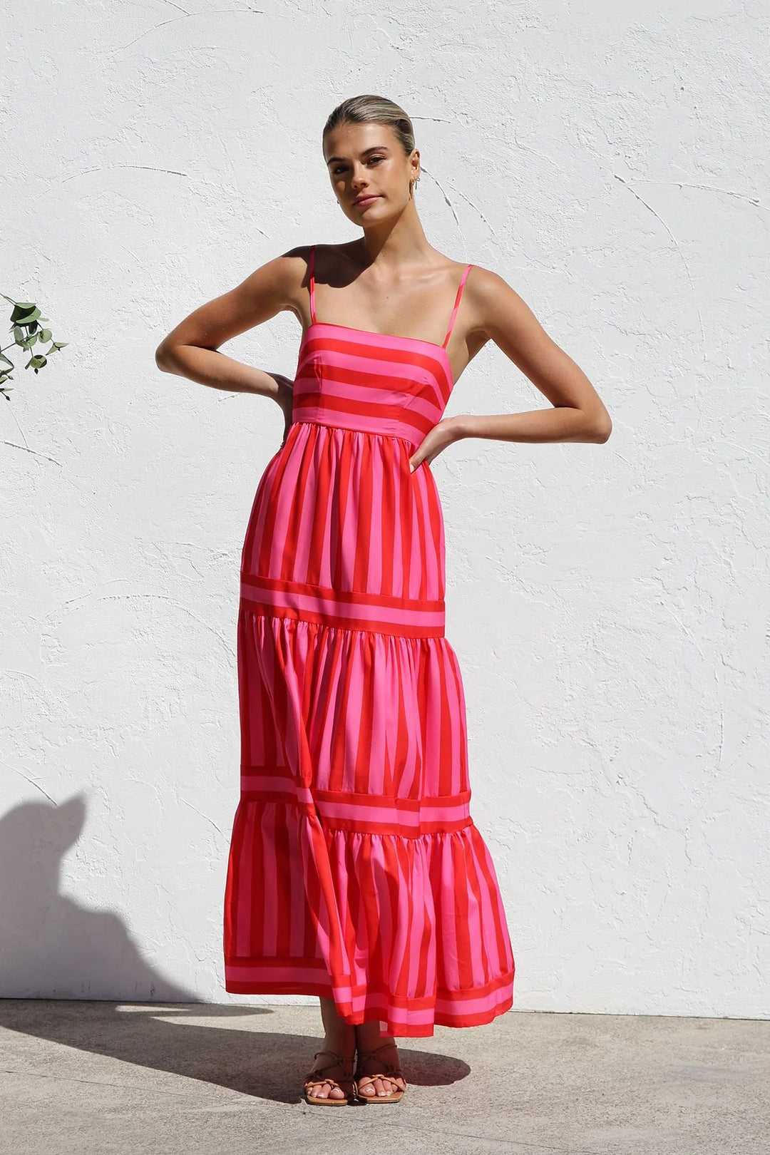 Damen Maxikleid mit Streifenmuster und fließendem Rock Drune