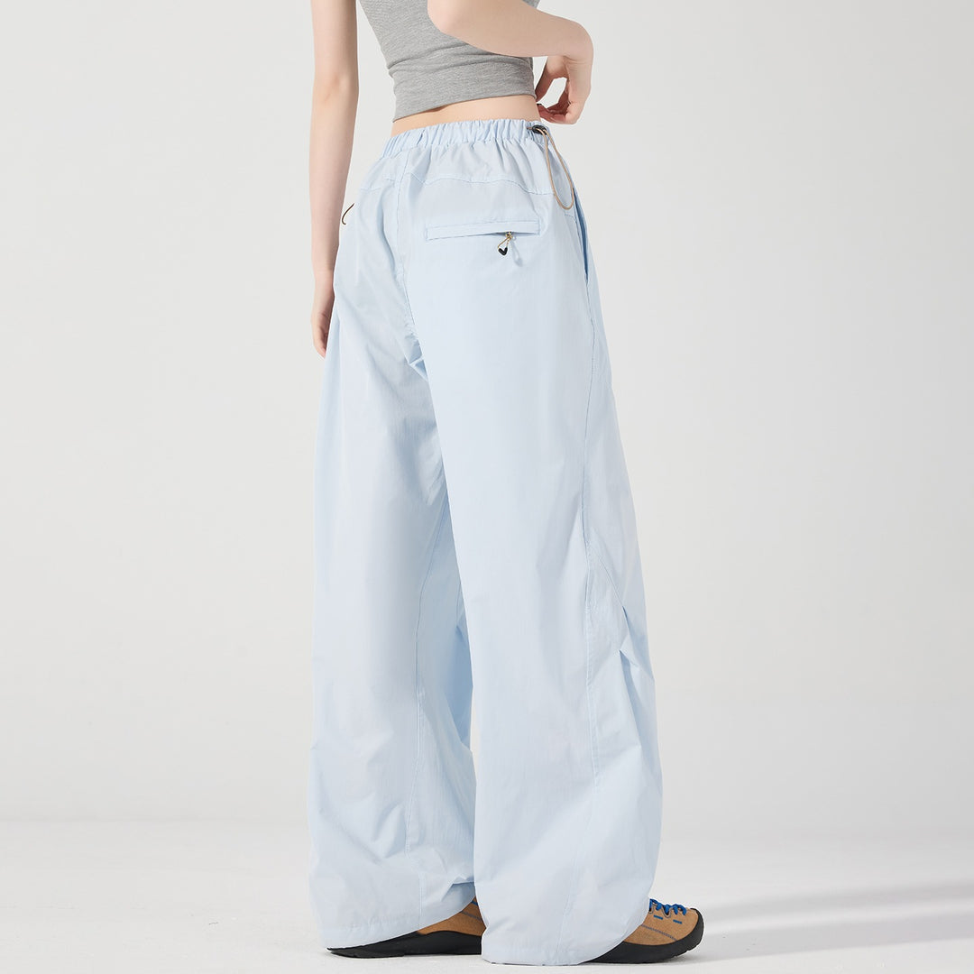 Damen Weite Nylon-Baggyhose mit elastischem Tunnelzugbund & Utility‑Taschen Drune