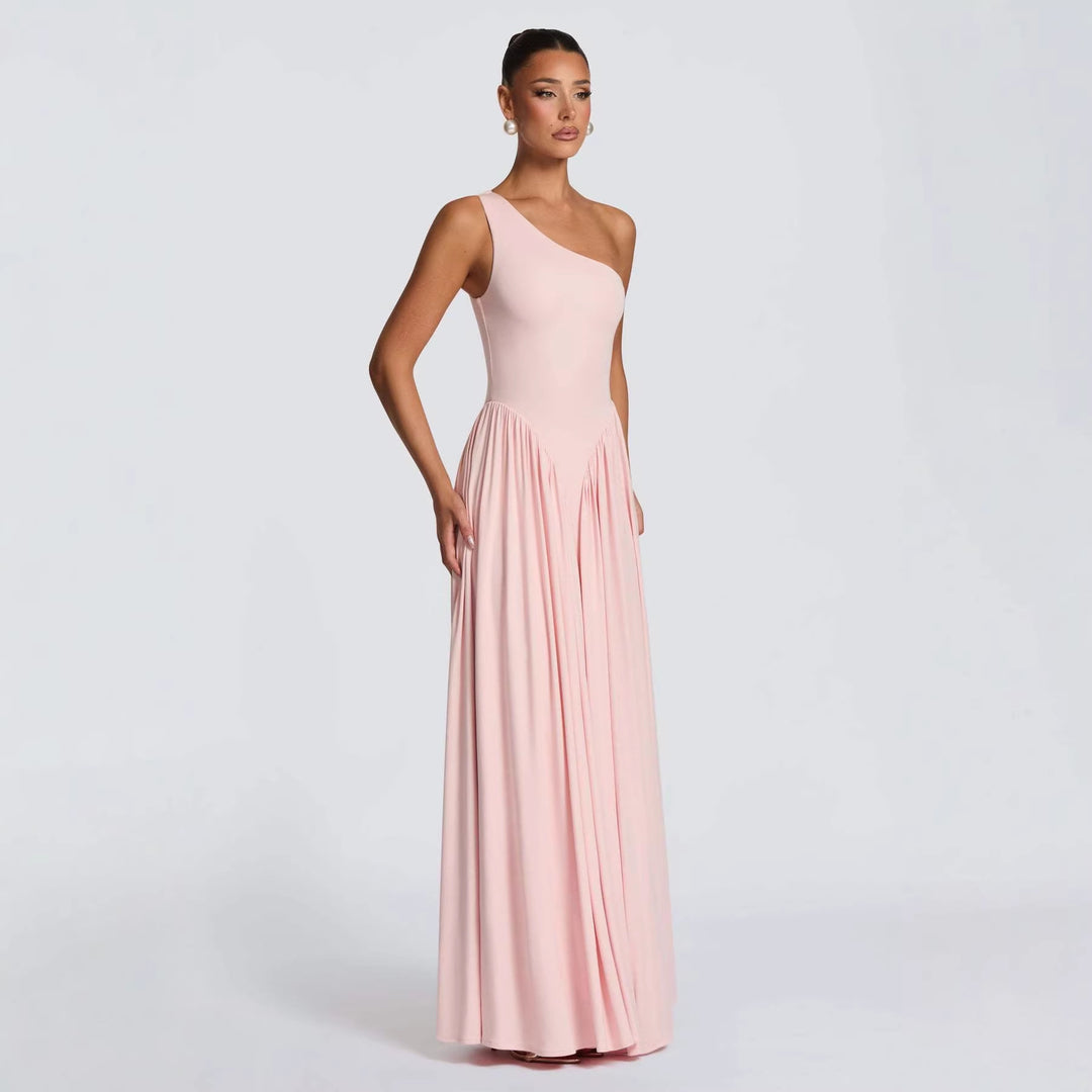 Damen Elegantes asymmetrisches Maxikleid mit fließendem Rock und raffinierten Drapierungsdetails Drune