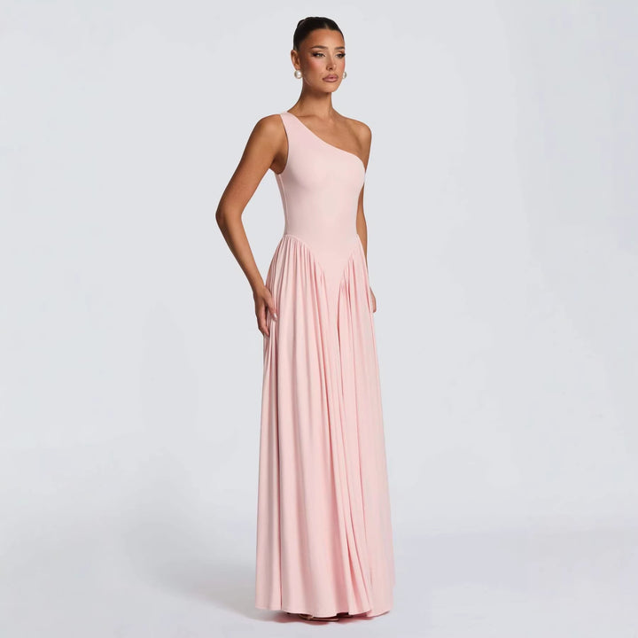 Damen Elegantes asymmetrisches Maxikleid mit fließendem Rock und raffinierten Drapierungsdetails Drune