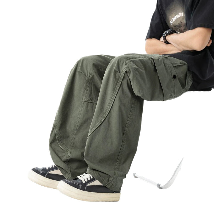 Herren Weit geschnittene Utility-Cargo-Hose mit Mehrfach-Taschen und verstellbarem Bund Drune
