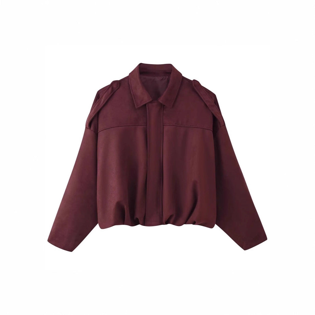 Damen Kurzgeschnittene Oversize Blousonjacke mit Schulterklappen Drune