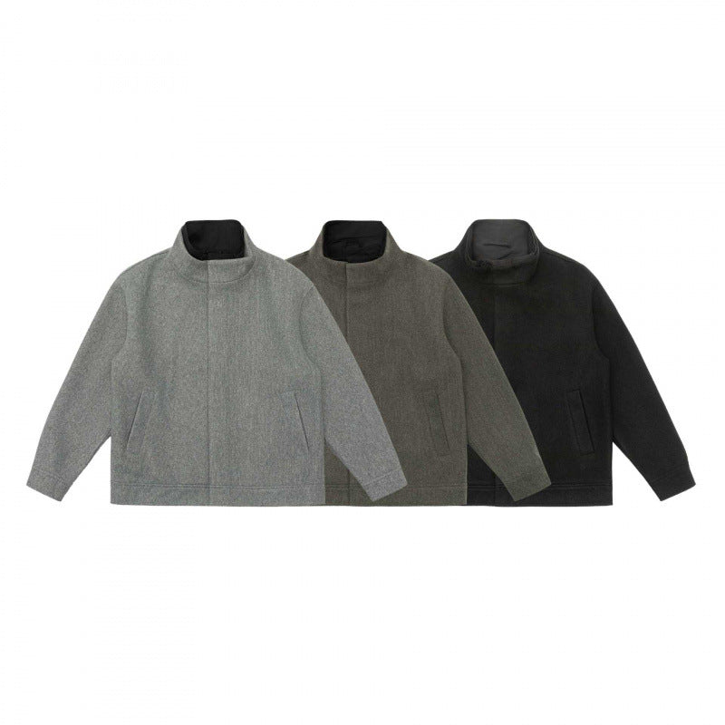 Herren Kurz geschnittene Wollmix‑Blousonjacke mit Stehkragen, verdeckter Knopfleiste und schlichter Silhouette Drune
