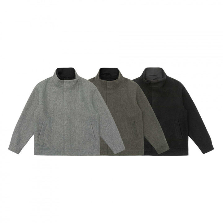 Herren Kurz geschnittene Wollmix‑Blousonjacke mit Stehkragen, verdeckter Knopfleiste und schlichter Silhouette Drune