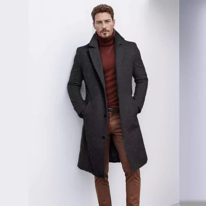 Herren eleganter Langmantel mit strukturiertem Obermaterial und praktischen Taschen Drune