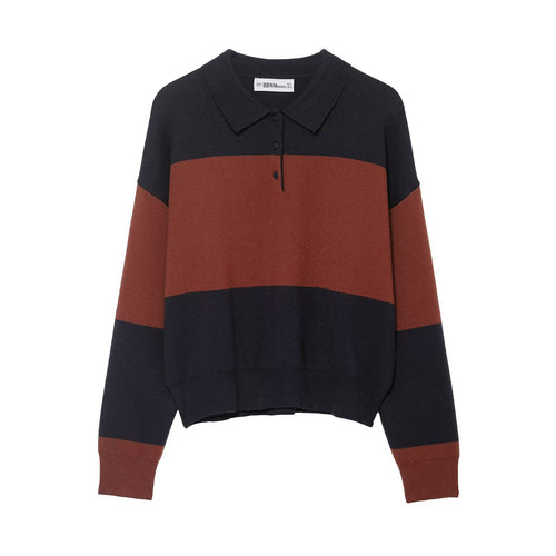 Damen lässiger Poloshirt-Pullover mit überschnittenen Schultern Drune