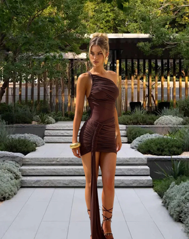 Damen Figurbetontes Wickelkleid mit asymmetrischem Saum und raffinierten Drapierungen Drune