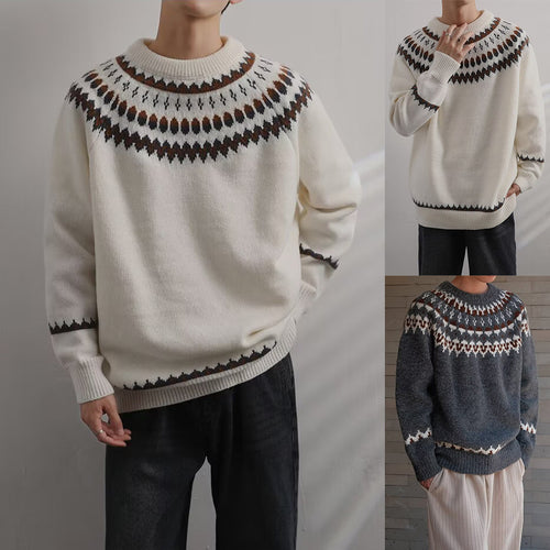 Herren Gemütlicher Grobstrickpullover mit kreativem Muster Drune