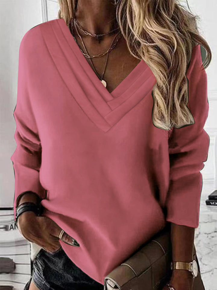 Damen V-Ausschnitt Sweatshirt mit eleganten Faltendetails Drune