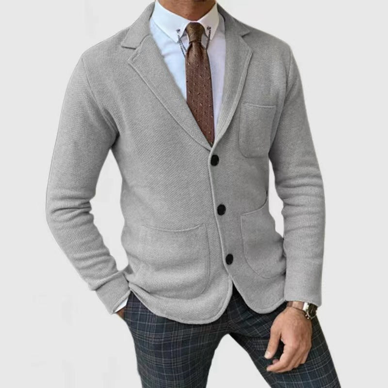 Herren lässige Strickjacke mit Knopfleiste und aufgesetzten Taschen Drune