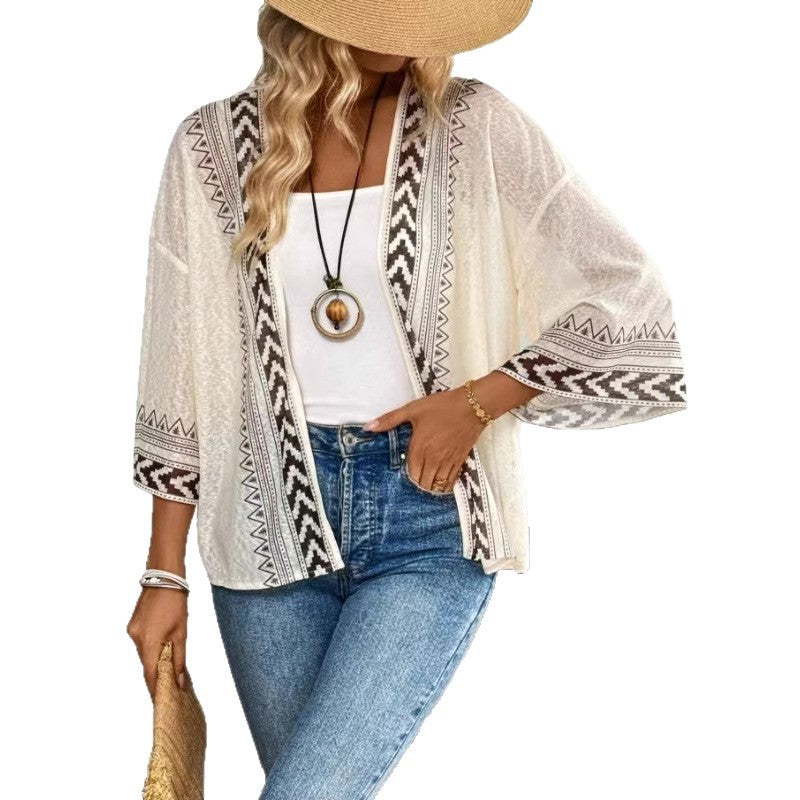 Damen Leichtes und luftiges Strickcardigan mit ethnischem Muster Drune